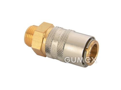 Plastikářská rychlospojka ESH, DN9, s vnějším závitem G 3/8", bez ventilu, 15bar, těsnění viton potažený PTFE, -20°C/+200°C, poniklovaná mosaz